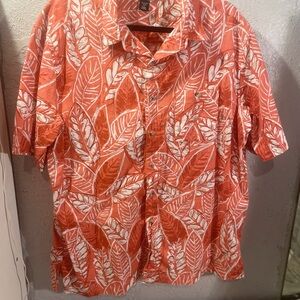 Men's Tropical Leaf Print Shirt - Orange and White